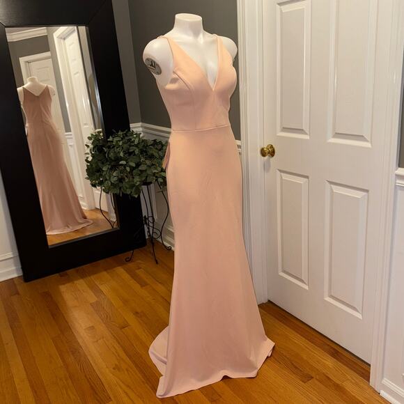 BHLDN Jones Blush Pink Long Crepe Maxi Dress with Train Size 6  Gown BNWT - Picture 3 of 15